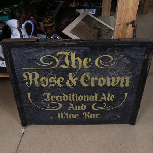 343 - A Vintage double-sided pub sign for The Rose & Crown, width 77cm, height excluding hooks 59cm