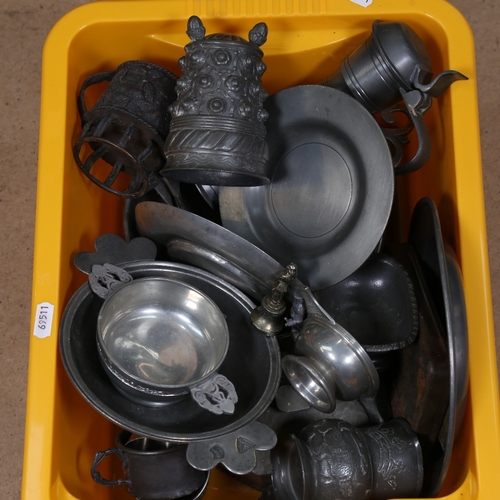 347 - A quantity of English and Continental pewter items, including jugs plates etc