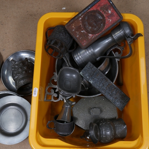 347 - A quantity of English and Continental pewter items, including jugs plates etc