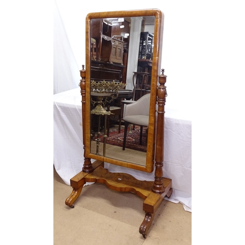 1845 - A Victorian mahogany-framed cheval mirror, W71cm, H143cm