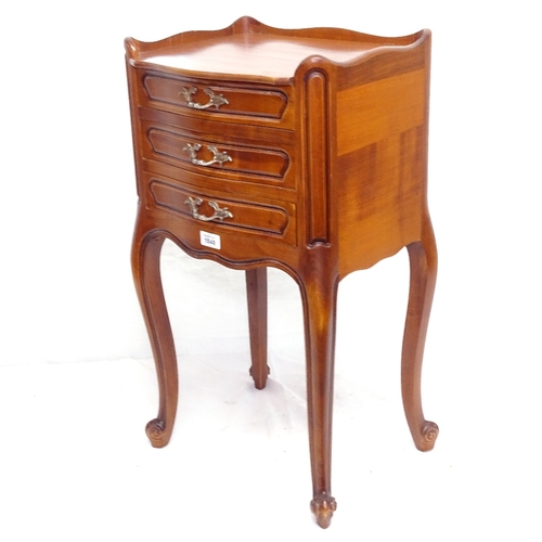 1848 - A French stained cherrywood 3-drawer bedside chest, W40c, H70cm, D32cm