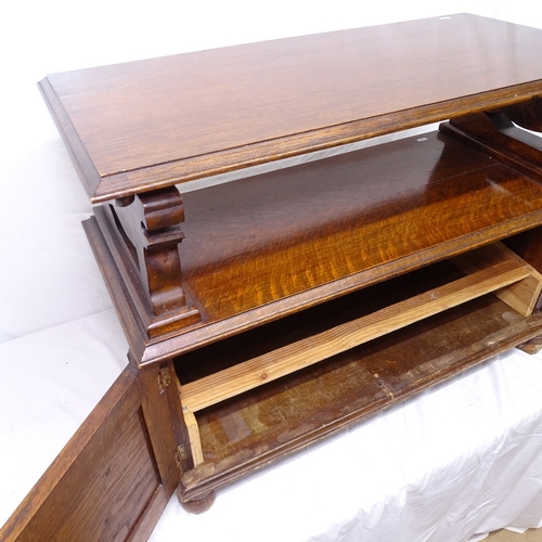 1849 - An oak monk's bench with cupboard base, W90cm, H66cm, D38cm