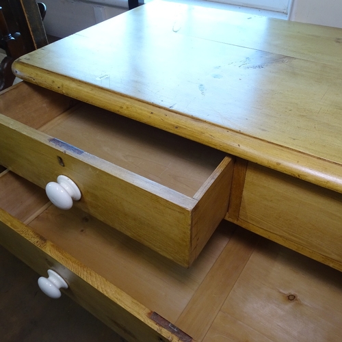 1850 - A Victorian pine 5-drawer chest, with ceramic handles and bun feet, W102cm, H99cm, D51cm