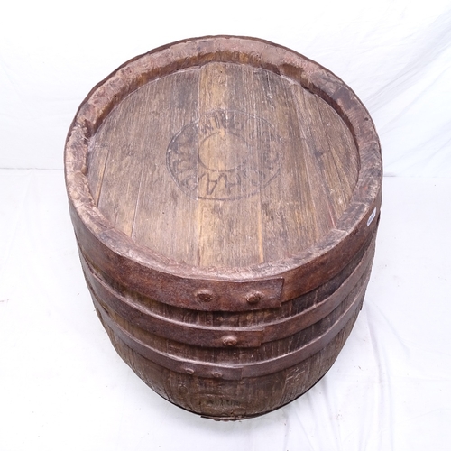 1856 - An Antique coopered barrel, H63cm (WITH THE OPTION TO PURCHASE THE FOLLOWING LOT)