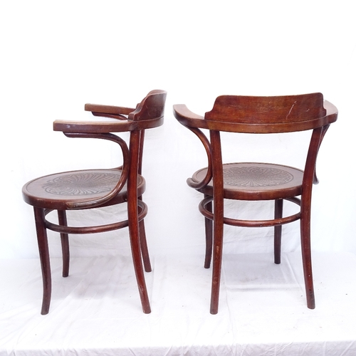 1861 - A pair of early 20th century Thonet bentwood elbow chairs, with maker's paper label and stamp