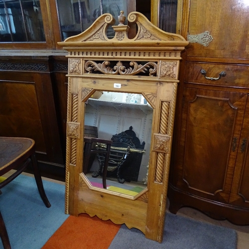 1863 - A pine carved and pierced frame wall mirror, W69cm, H105cm