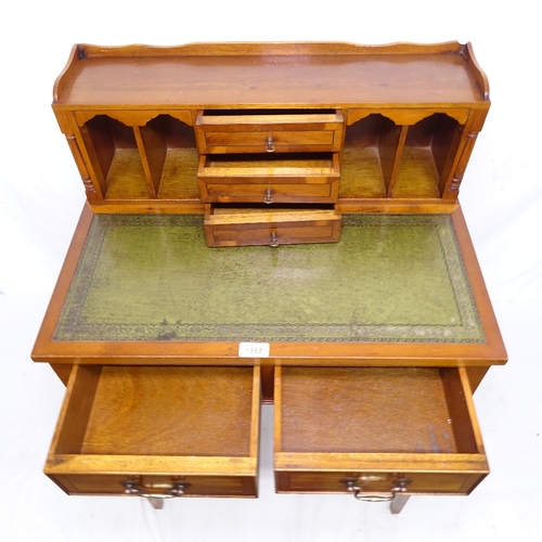 1865 - A reproduction lady's yew wood writing desk, with raised fitted super structure, 2 frieze drawers on... 