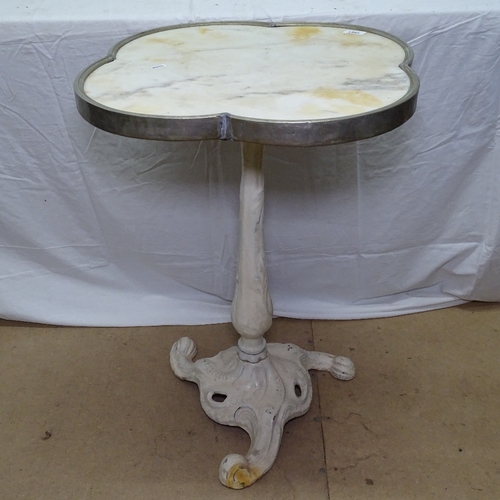 1881 - A shaped marble-top garden table on cast-iron base, W50cm, H73cm