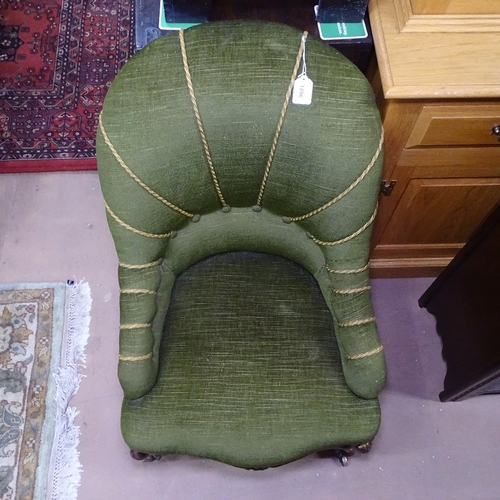 1896 - A Victorian iron-framed upholstered armchair, on carved walnut cabriole legs