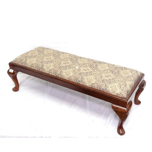 1897 - An Edwardian rectangular upholstered and mahogany-framed fender stool, L94cm, H30cm, D38cm