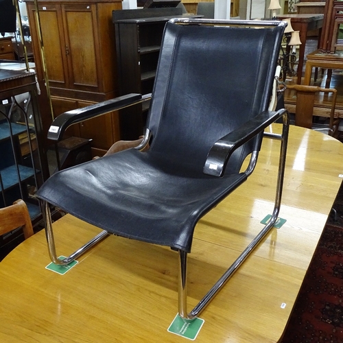 1901 - A Marcel Breuer for Thonet, B35 cantilever black leather lounge chair, on tubular chrome steel frame... 