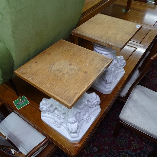 1909 - A pair of painted composite pedestals, with square oak tops, W33cm, H43cm