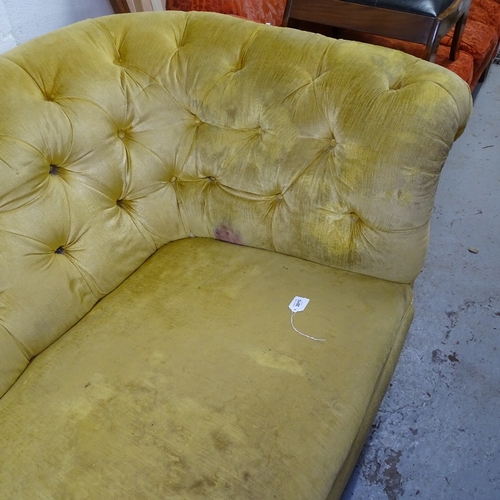 2015 - A Victorian button-back upholstered rollover arm Chesterfield, L210cm, H70c, seat height 40cm and de... 