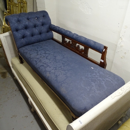 2019 - An Edwardian upholstered and walnut-framed chaise longue, L160cm