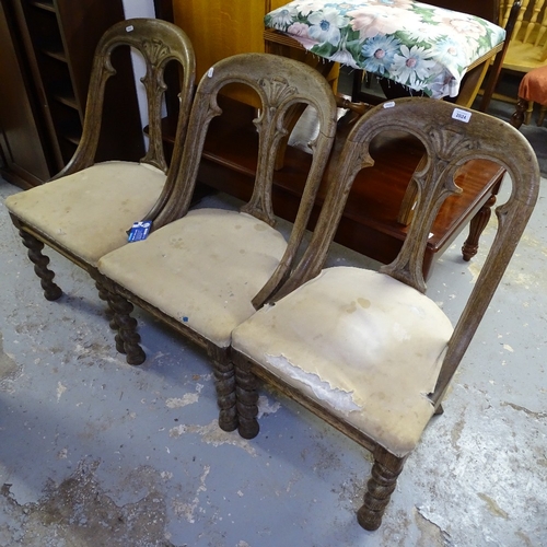 2024 - A set of 3 Antique carved oak side chairs, on barley twist legs