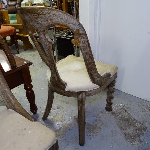 2024 - A set of 3 Antique carved oak side chairs, on barley twist legs