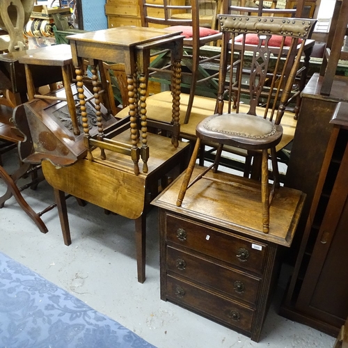 2026 - A 19th century mahogany drop leaf table, a 3-drawer chest, a hall chair, nest of two tables, stool a... 