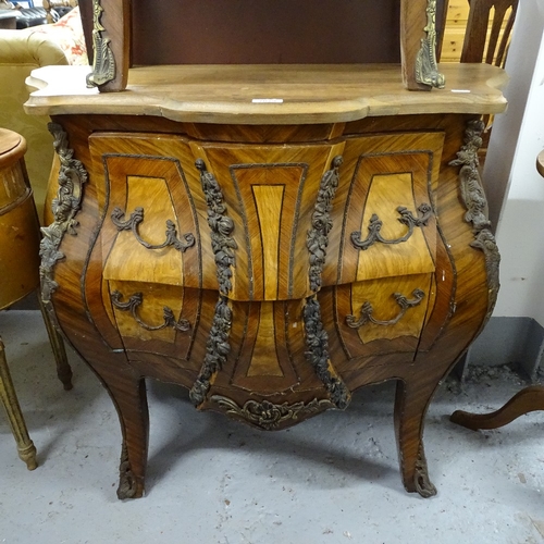 2029 - A Continental walnut bombe chest, 2 frieze drawers, and ormolu mounts, W90cm, H83cm, D50cm