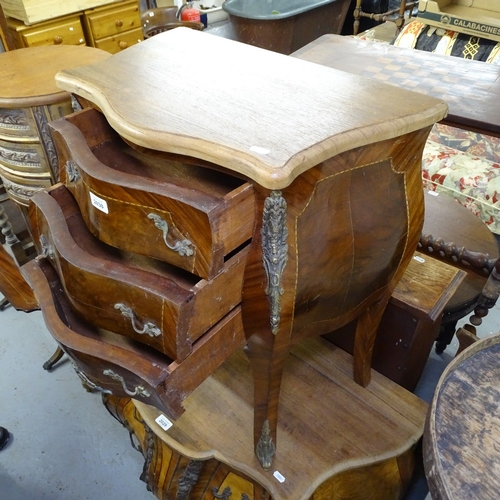 2030 - A Continental walnut bombe chest, with short drawers, and ormolu mounts, W60cm, H72c, D38cm