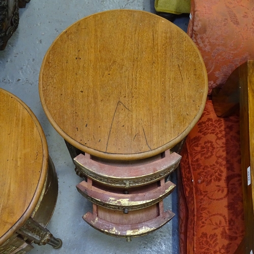 2031 - A pair of giltwood drum 3-drawer chests, on fluted legs, W40cm, H69cm