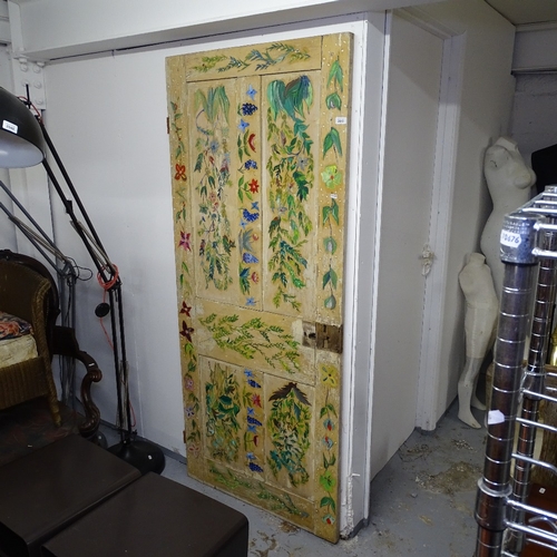 2043 - An Antique hand painted pine panel door, W80cm, H186cm