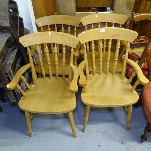 2053 - A set of 4 pine and beech kitchen elbow chairs