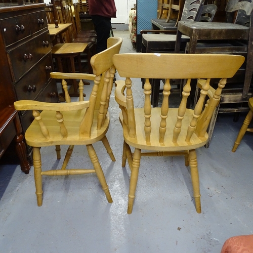 2053 - A set of 4 pine and beech kitchen elbow chairs