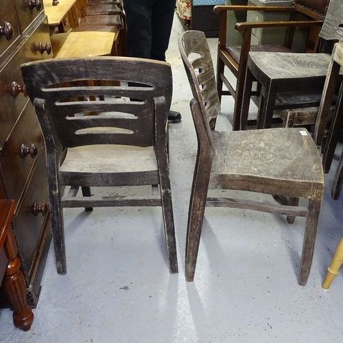 2054 - A set of 7 stained ply ladder-back style stacking chairs