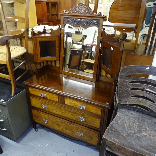 2055 - An Edwardian walnut and mahogany dressing chest, W110cm, H175cm, D47cm