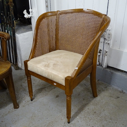 2065 - A bergere-panelled fan-back desk chair, label for Wiilis & Gambier