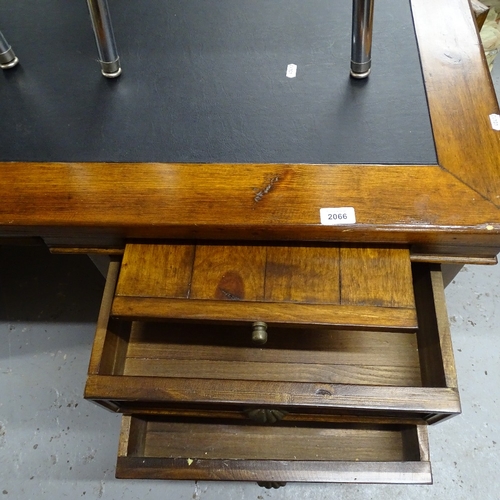 2066 - A reclaimed timber twin-pedestal writing desk, with slides and fitted drawers, L175cm, H83cm, D80cm,... 