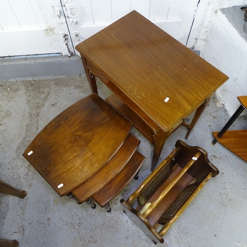 2071 - An Edwardian rectangular mahogany side table, with frieze drawer and under-tier, a nest of 3 occasio... 