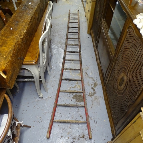 2073 - A Vintage painted pine apple picker's ladder, L305cm