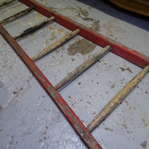 2073 - A Vintage painted pine apple picker's ladder, L305cm