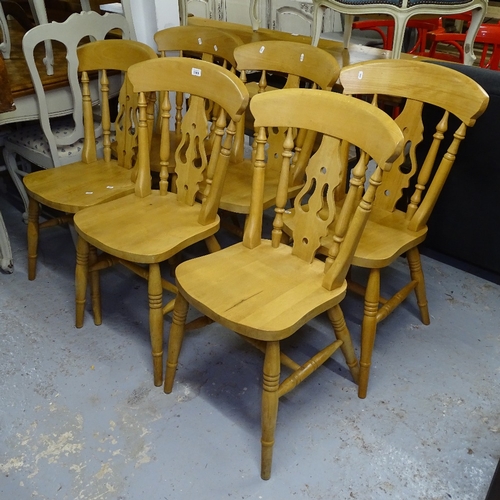 2085 - A set of 6 pine and beech kitchen dining chairs