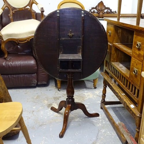 2087 - 19th century mahogany tilt dish-top table, with bird cage mechanism, on tripod legs, W74cm