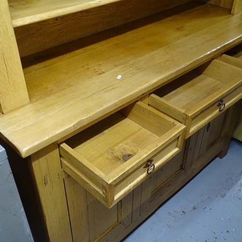 2092 - A modern oak 2-section dresser, W152cm, H210cm, D53cm