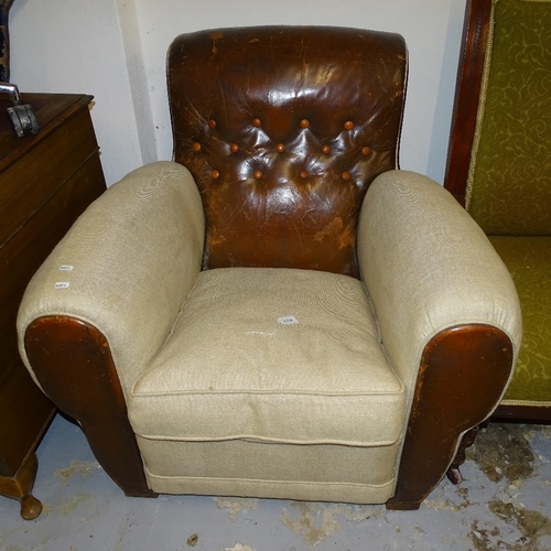 2114 - An early 20th century leather and upholstered Club armchair