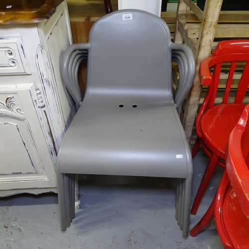 2120 - A set of 4 contemporary designer grey painted aluminium stacking chairs