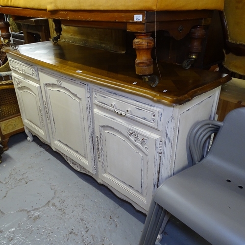 2121 - A French parquetry-topped oak and painted sideboard, with fitted drawers and cupboards, W178cm, H96c... 