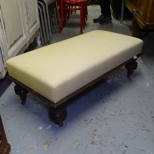 2123 - A rectangular upholstered and oak-framed footstool, W95cm, H32cm, D50cm