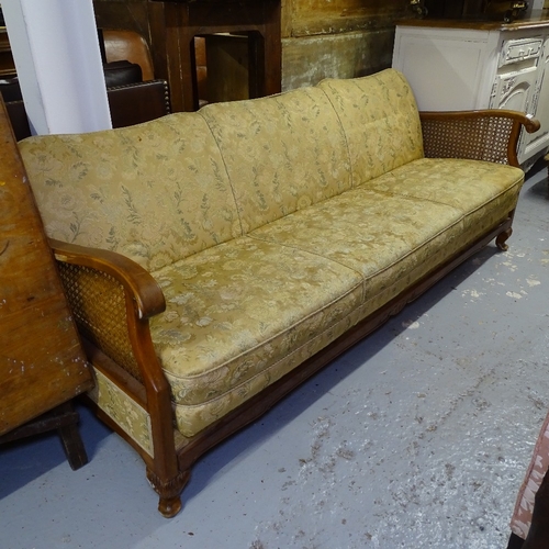 2124 - An Edwardian upholstered bergere 3-seater settee, L200cm