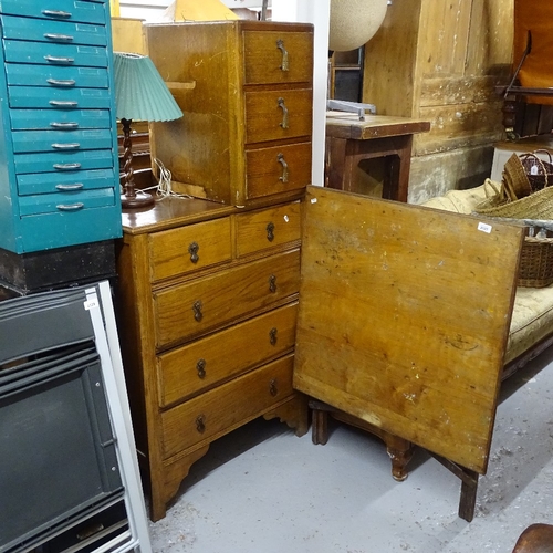 2127 - A 1940s oak chest, a folding table, a 3 drawer chest, and a barley twist table lamp (4)