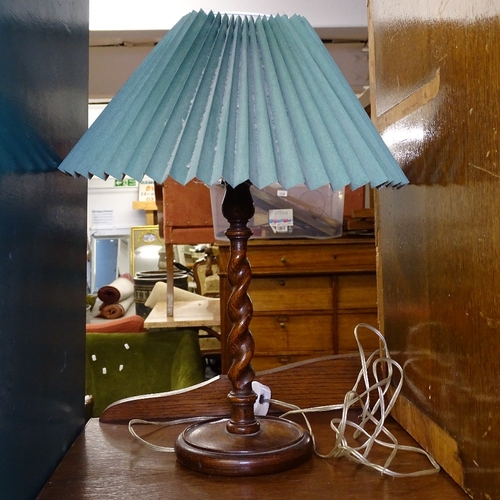 2127 - A 1940s oak chest, a folding table, a 3 drawer chest, and a barley twist table lamp (4)