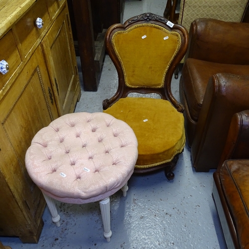 2139 - A small Victorian walnut-framed nursing chair, and a modern upholstered bedroom stool