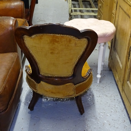 2139 - A small Victorian walnut-framed nursing chair, and a modern upholstered bedroom stool