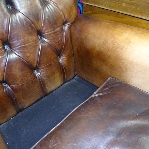 2146 - A Howard style button-back and studded brown leather-upholstered armchair, W96cm, H90cm, seat height... 