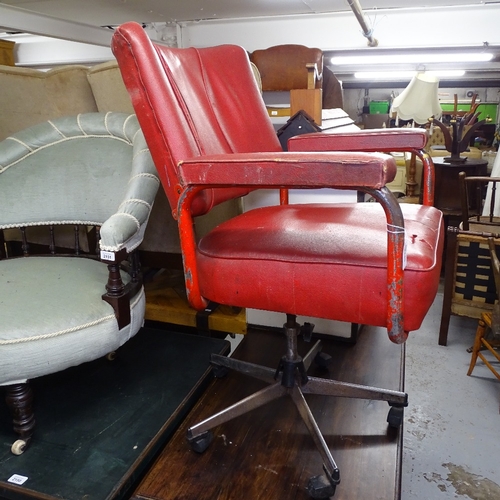 2149 - A Vintage swivel desk chair, with tubular steel arms and 5-star chromed base