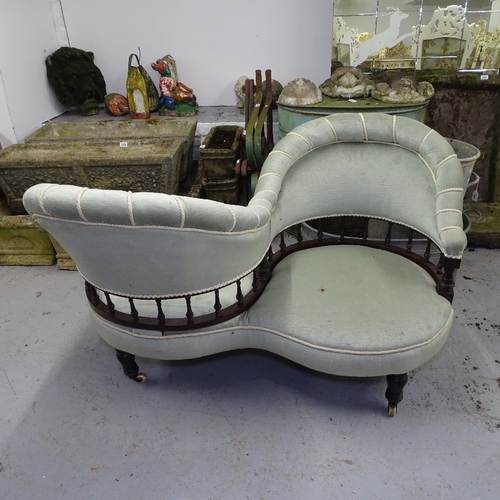 2151 - An Edwardian upholstered lover's/conversation seat, L120cm