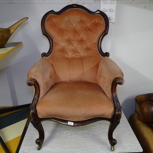 2177 - A Victorian carved mahogany-framed armchair